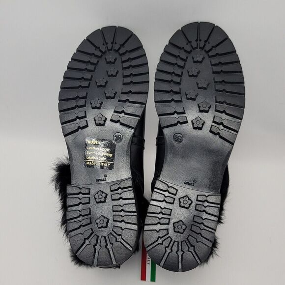 Charles David Reno Black Leather Faux Fur Buckle Side Zip Mid Ankle Boots Sz 38 - Picture 9 of 14